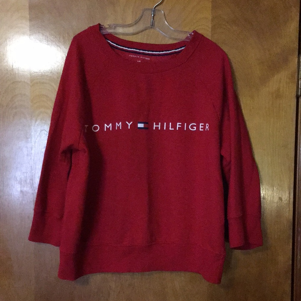 TOMMY HILFIGER Youth vintage crewneck signature sweatshirt in RED sz Medium-VGUC